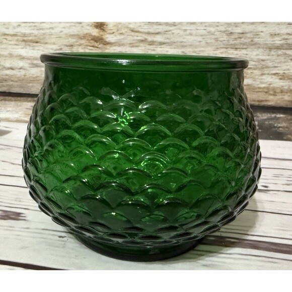 Vintage E. O. Brody Co. Forest Green Fish Scale Glass Vase Bowl 4” - Picture 1 of 10